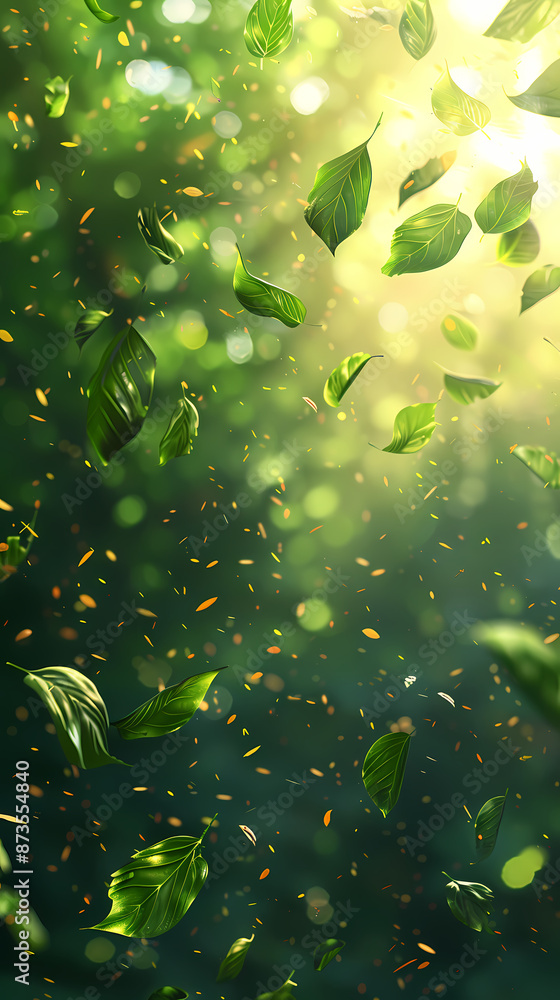 Flying leaves effect with mild sunbeam in 3d illustration vector Flying leaves effect with mild sunbeam in 3d illustration vector