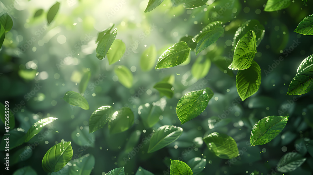 Flying leaves effect with mild sunbeam in 3d illustration vector Flying leaves effect with mild sunbeam in 3d illustration vector