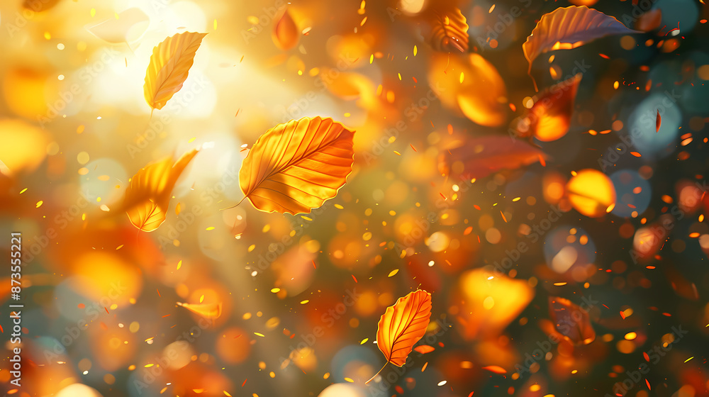 Flying leaves effect with mild sunbeam in 3d illustration vector Flying leaves effect with mild sunbeam in 3d illustration vector