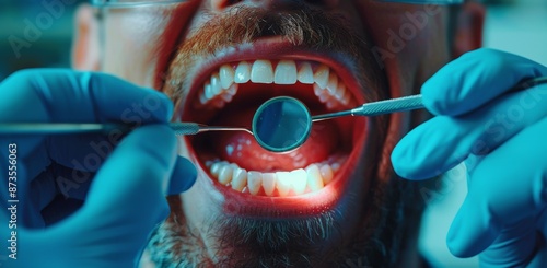 Close Up of Dentist Examining Patients Teeth With Mirror