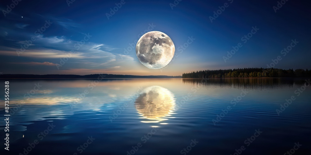 Night sky with full moon casting reflection over calm water, night sky, full moon, water, reflection, serene, peaceful Night sky with full moon casting reflection over calm water, night sky, full moon, water, reflection, serene, peaceful