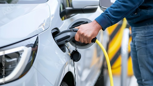 Man Charges Electric Car at Station