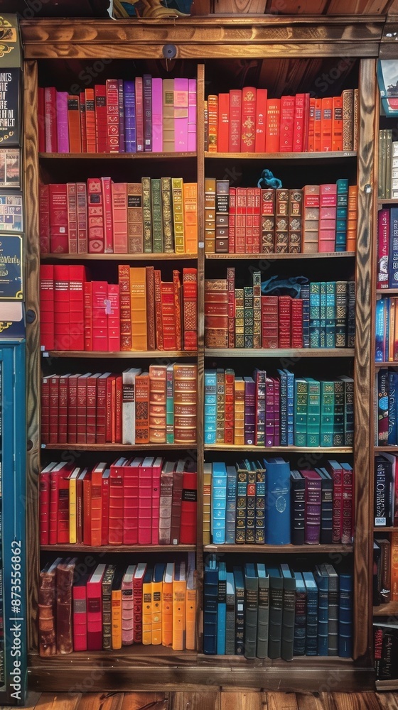 Books are stacked on a wooden shelf in a library, book lovers day Books are stacked on a wooden shelf in a library, book lovers day