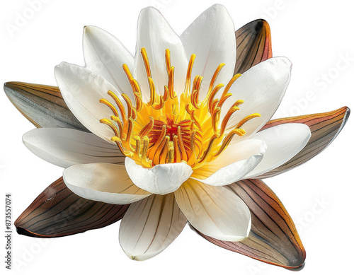 white flower with yellow center on a white background