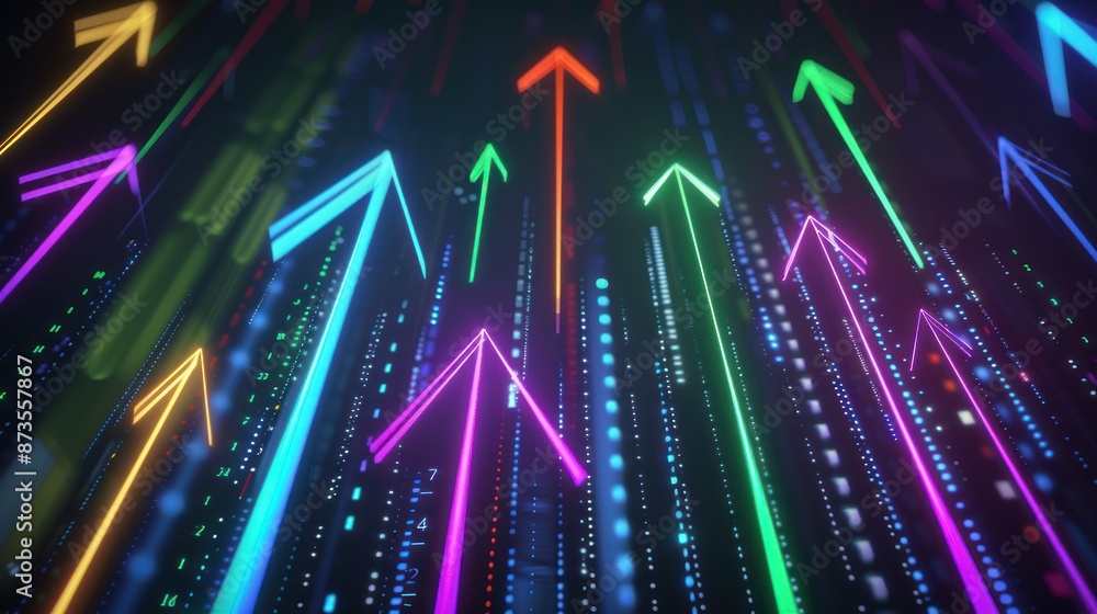 Neon Arrows Ascending in a Digital Space Neon Arrows Ascending in a Digital Space