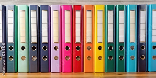 Organized assortment of binders on background , office supplies, folders, files, organization, paperwork, document © Sujid