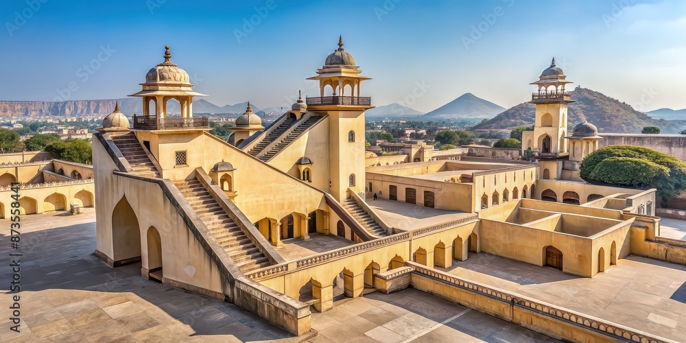 Obraz premium Historical astronomical observatory with geometric structures in Jaipur, India, Jantar Mantar