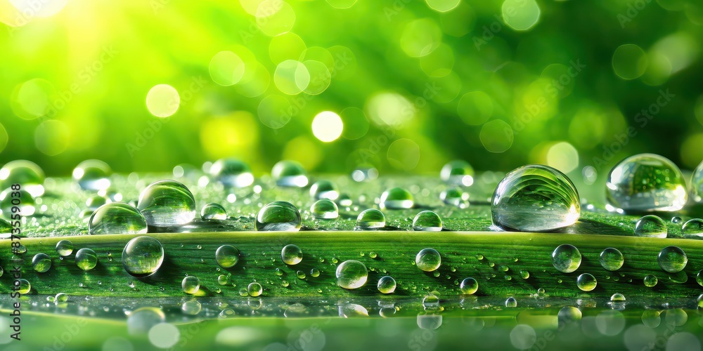 Water drops on blur green background, wide background , water, drops, green, background, natural, fresh, wet Water drops on blur green background, wide background , water, drops, green, background, natural, fresh, wet