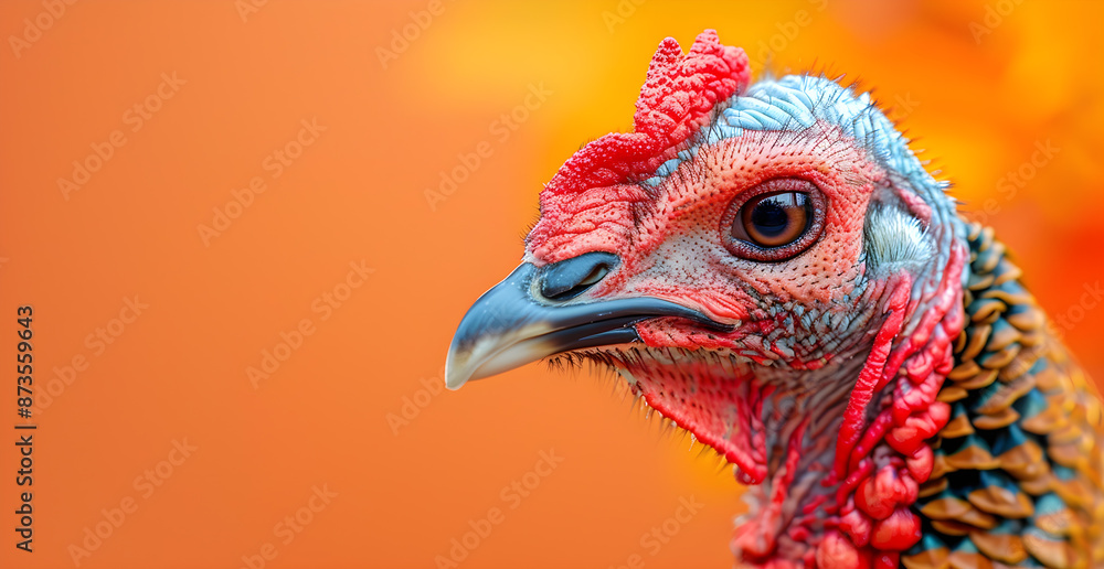 A turkey with a red head and orange background A turkey with a red head and orange background