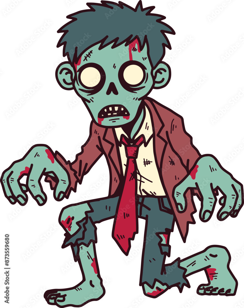 Fototapeta premium Zombie cartoon in white background