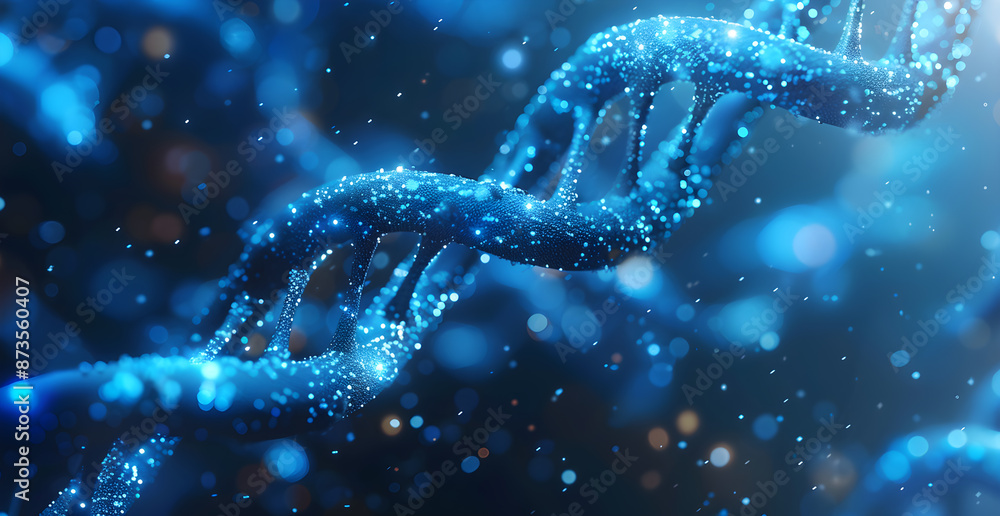 A blue DNA strand with a lot of sparkles A blue DNA strand with a lot of sparkles