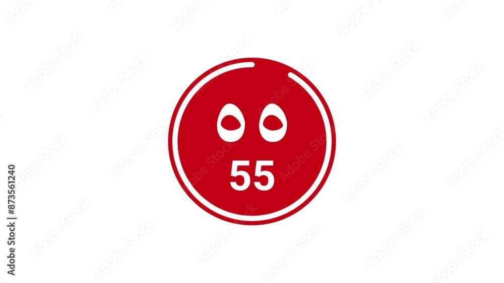 60 sec (1 min) red countdown timer displaying both Eastern and Western Arabic numerals on a white background. Stroke animate according to elapsed time. Road sign inspired design, 4K Motion Graphics 60 sec (1 min) red countdown timer displaying both Eastern and Western Arabic numerals on a white background. Stroke animate according to elapsed time. Road sign inspired design, 4K Motion Graphics