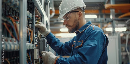 Electrician Working on Electrical Panel in Industrial Setting