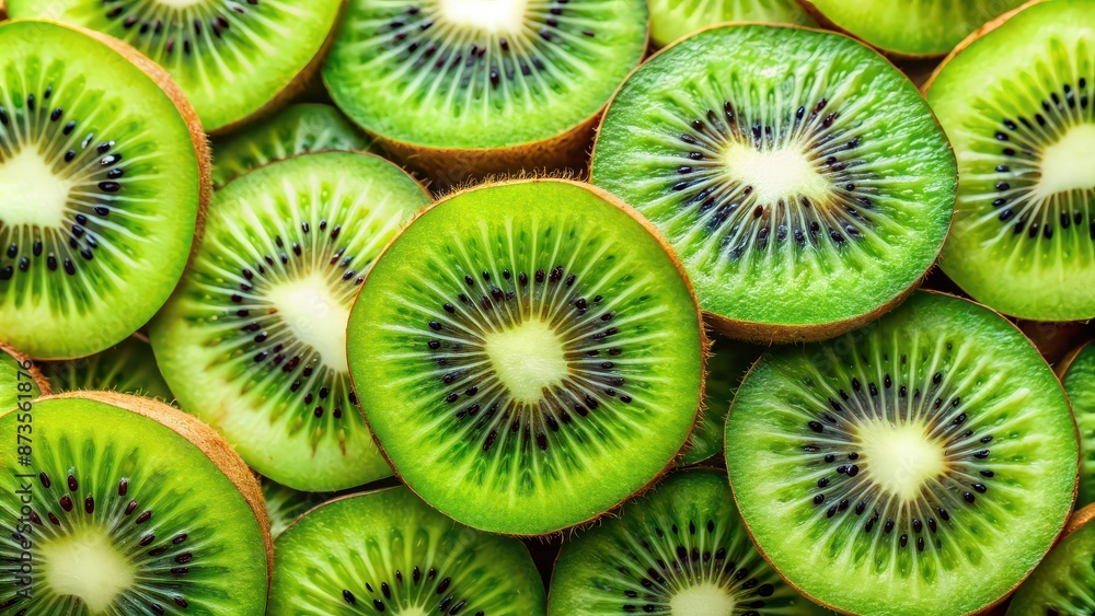 Sliced green kiwis, fresh and vibrant, kiwi, fruit, green, healthy, tropical, exotic, juicy, ripe, sliced, cross section Sliced green kiwis, fresh and vibrant, kiwi, fruit, green, healthy, tropical, exotic, juicy, ripe, sliced, cross section
