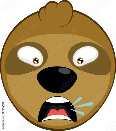 vector illustration face bear sloth character animal cartoon, with an angry expression, talking and screaming