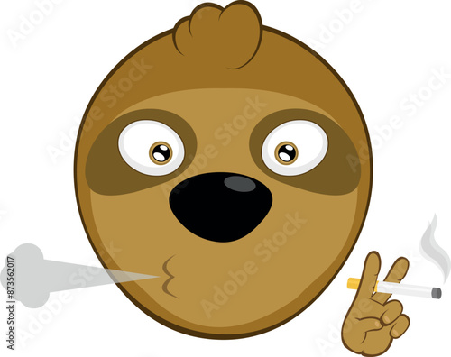 vector illustration face bear sloth character animal cartoon, smoking a cigarette
