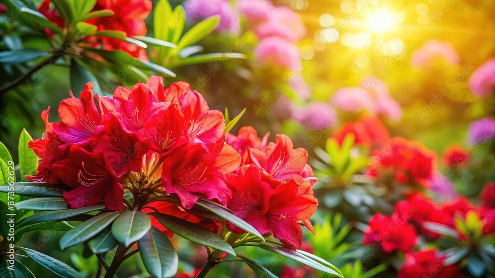 Vibrant red rhododendron blooming in sunlight, flowers, blossoms, garden, nature, vibrant, red, rhododendron, blooming, sunlight Vibrant red rhododendron blooming in sunlight, flowers, blossoms, garden, nature, vibrant, red, rhododendron, blooming, sunlight
