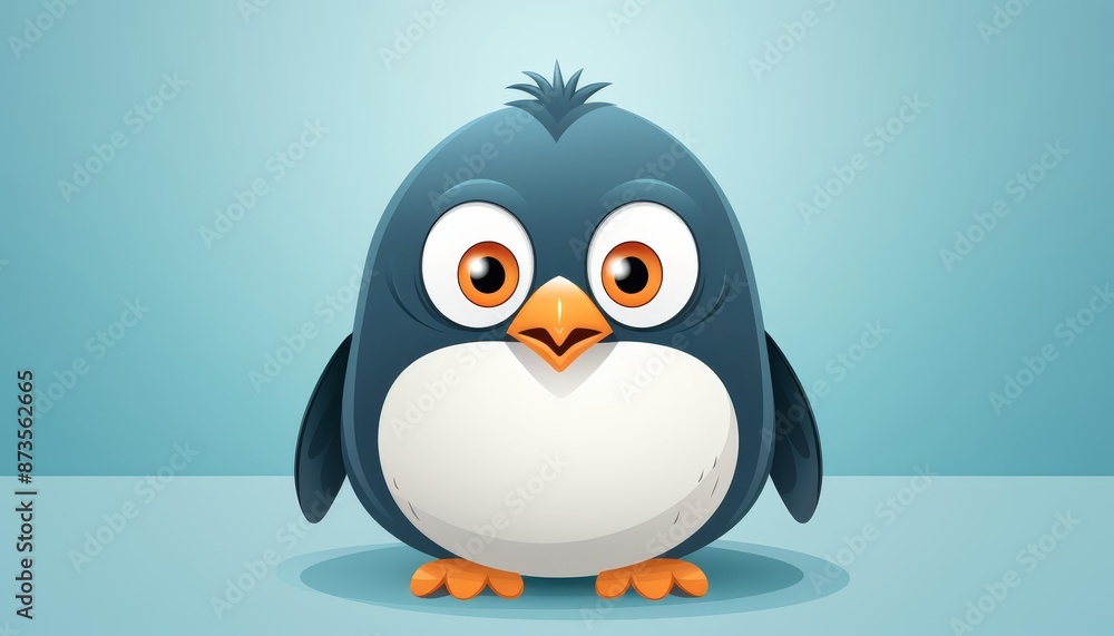Naklejka premium Penguin waddling comically flat design top view arctic theme cartoon drawing vivid