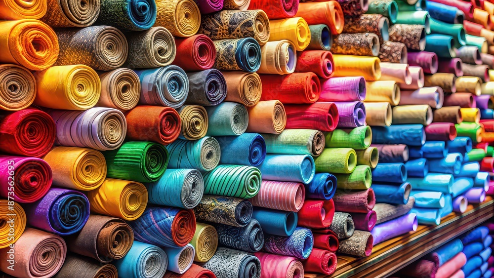 Colorful rolls of fabrics in a neat stack at a textile shop, textile, fabrics, rolls, colorful, stack, patterns, vibrant Colorful rolls of fabrics in a neat stack at a textile shop, textile, fabrics, rolls, colorful, stack, patterns, vibrant