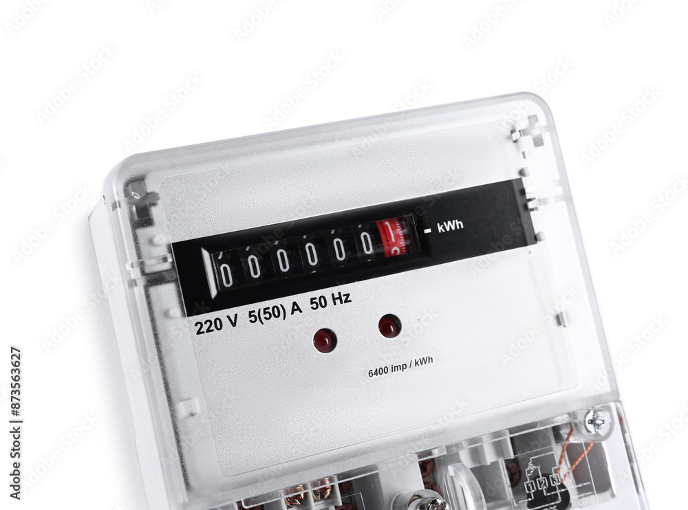 Fototapeta premium Electric meter isolated on white. Energy measuring device