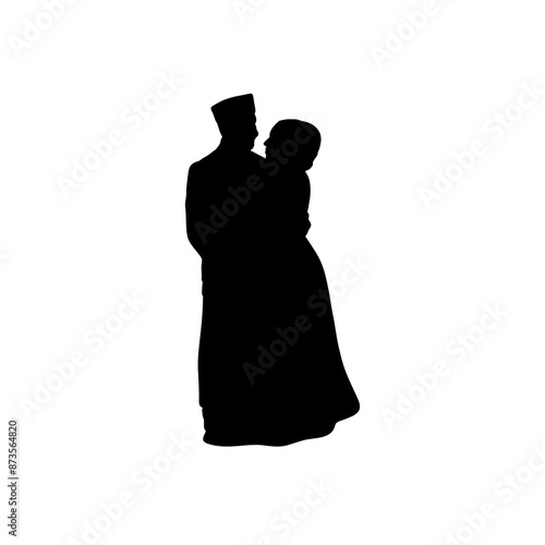 romantic Islamic wedding couple silhouette side view vector