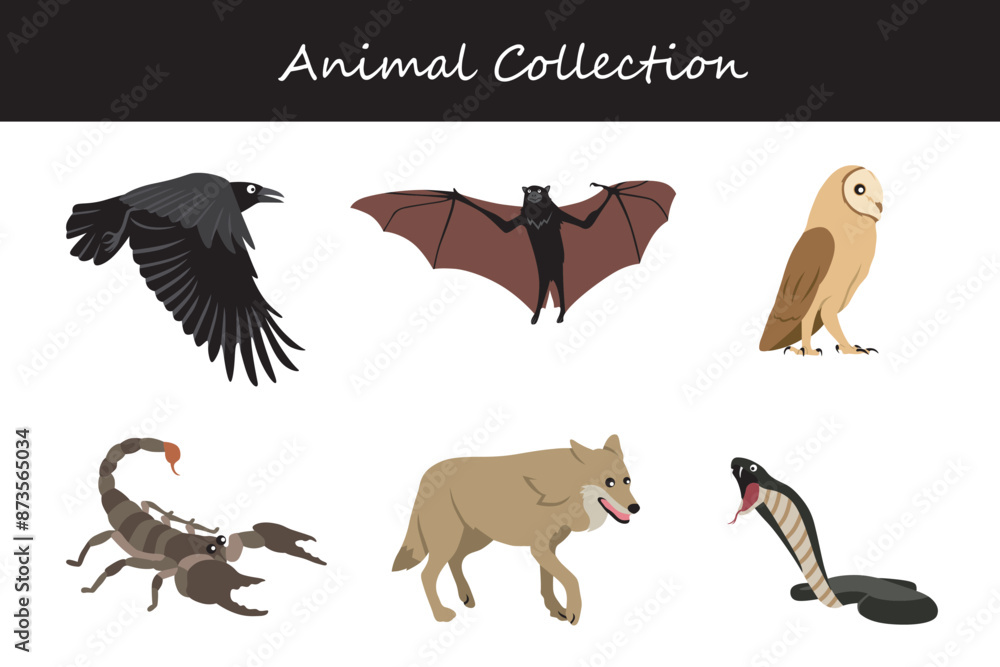 Fototapeta premium Animals collection. Flat style vector illustration.