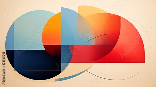 Modern Abstract Art with Overlapping Circles in Red, Blue, and Orange photo