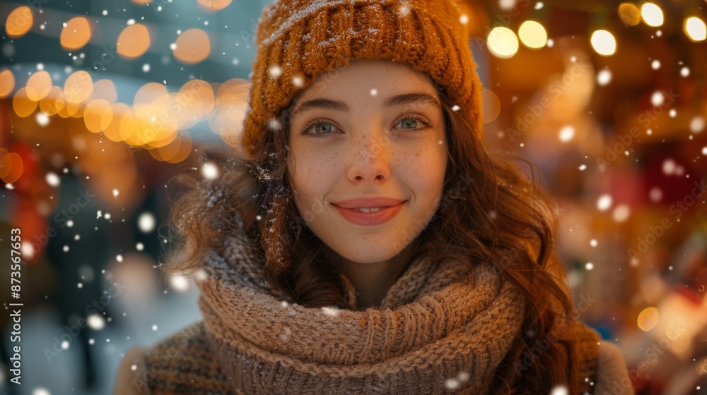 Young Woman Enjoying Winter Wonderland Generative AI Young Woman Enjoying Winter Wonderland Generative AI