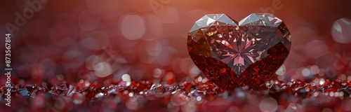 Red Heart-Shaped Diamond on a Sparkling Background