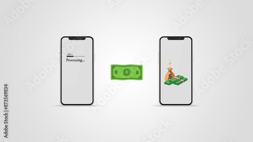 Animation of easy money transfer using a smartphone, 4K 60Fps seamless looping