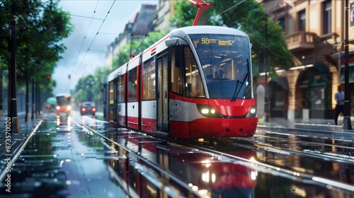 Wallpaper Mural Tram on a Wet Day Torontodigital.ca