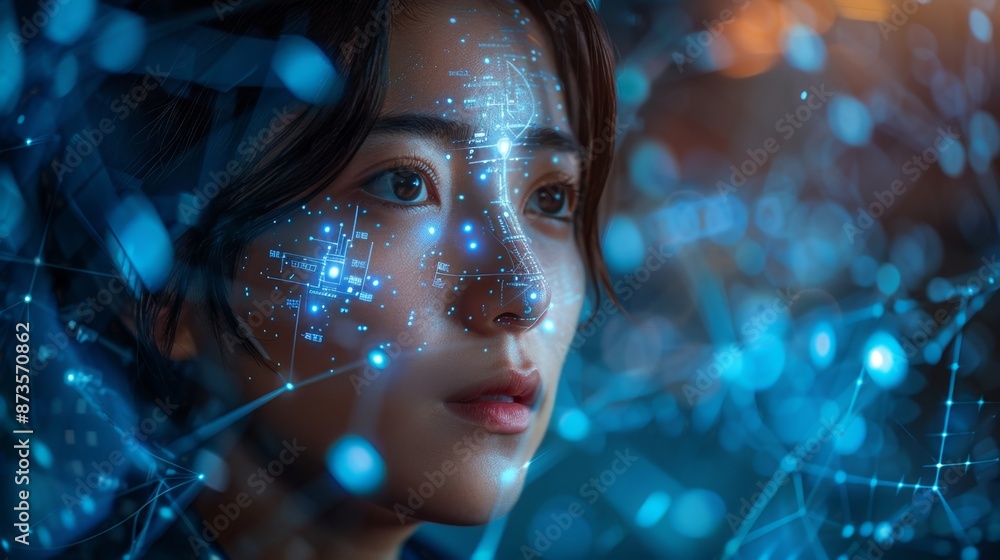 Futuristic Woman with Digital Interface Overlay - Generative AI Futuristic Woman with Digital Interface Overlay - Generative AI