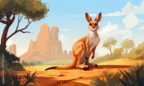 Wallaby resting in the shade flat design front view outback theme animation Splitcomplementary color scheme photo