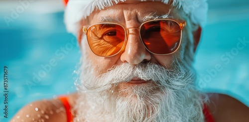 Senior Man With White Beard and Sunglasses Relaxing in a Swimming Pool