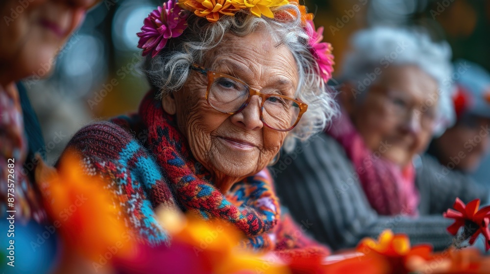 Obraz premium A creative blank illustrating LGBTQ+ elders engaging in a crafting session, with colorful materials and finished projects