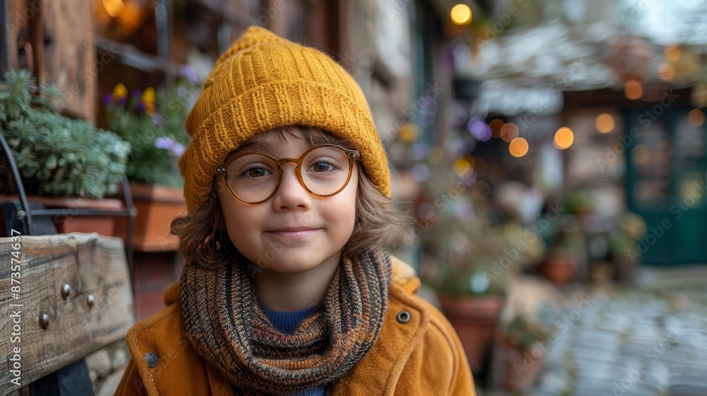Cute Child in Yellow Hat and Glasses Generative AI Cute Child in Yellow Hat and Glasses Generative AI