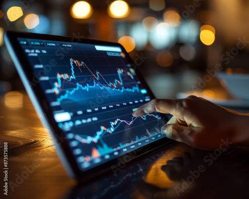 Businessman analyzing graph on tablet for stock market investment and growth strategies