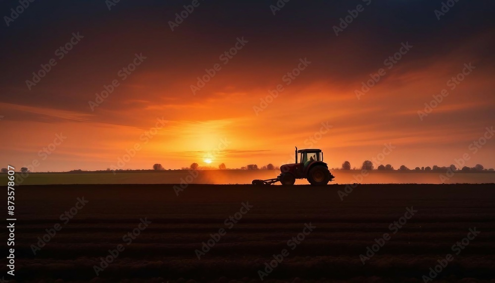 silhouette of farmer on tractor fixed with harrow plowing agriculture field soil at sunset
silhouette of farmer on tractor fixed with harrow plowing agriculture field soil at sunset