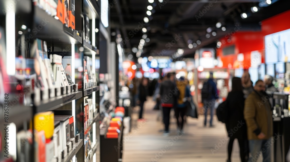 custom made wallpaper toronto digitalA bustling tech marketplace where people shop for the latest gadgets from wearable devices to virtual reality headsets in a setting that blends futuristic design with vibrant cultural elements