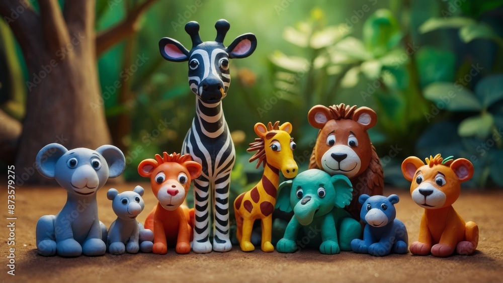 Naklejka premium Delightful stories from a colorful clay zoo adventure