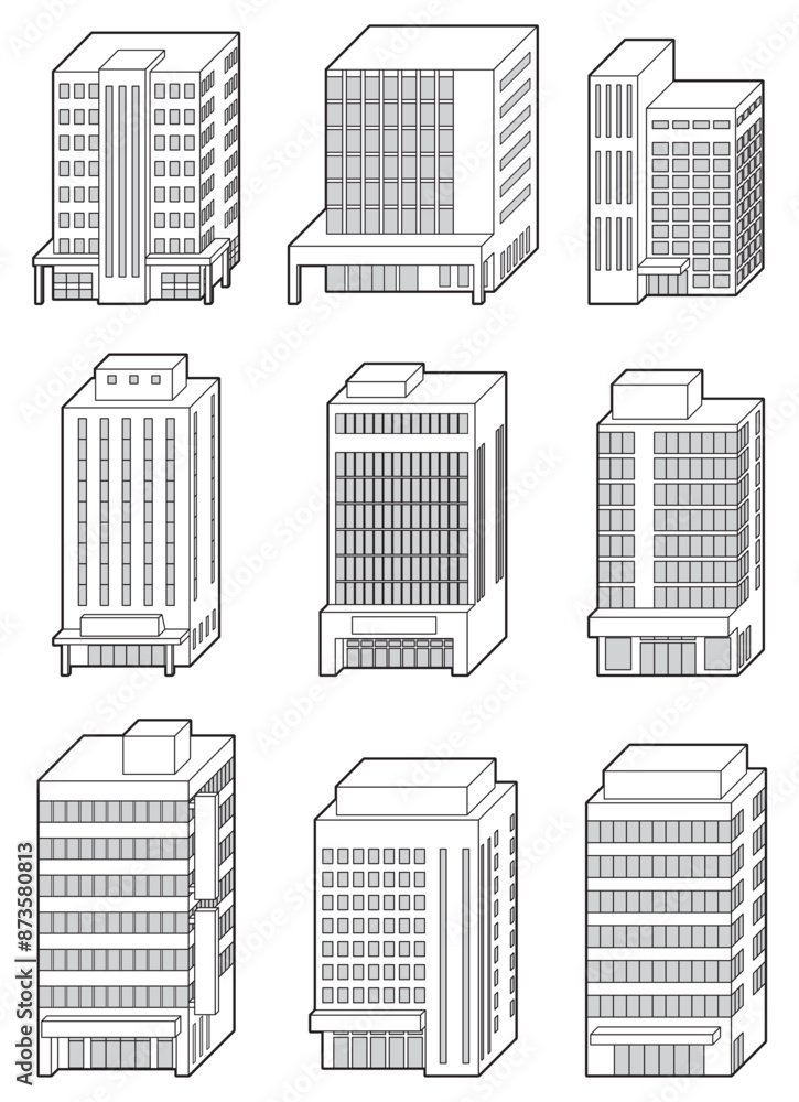 ビルの立体ベクターイラスト. 線画. ビルの立体ベクターイラスト. 線画.