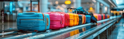 Colorful Luggage Traveling on a Conveyor Belt at an Airport