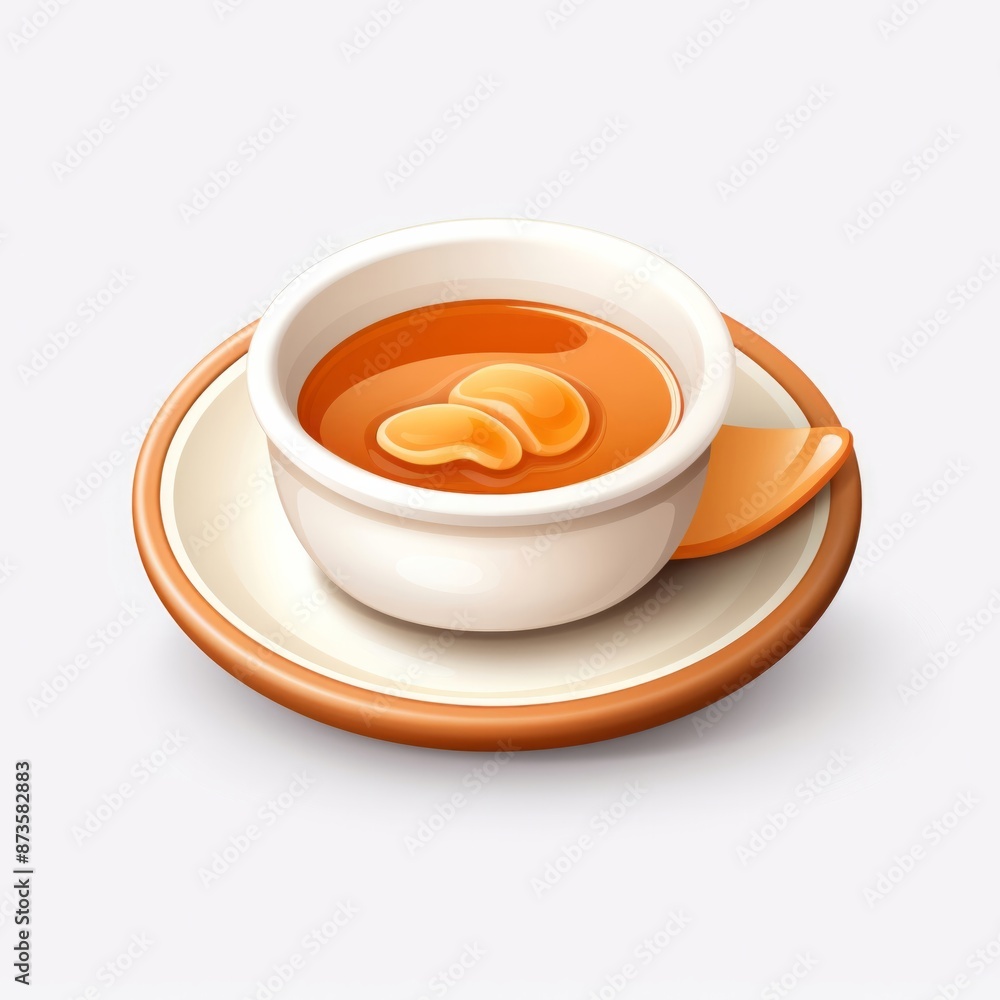 A bowl of soup served on a saucer with a spoon, using tableware and drinkware for a cozy mealtime experience A bowl of soup served on a saucer with a spoon, using tableware and drinkware for a cozy mealtime experience