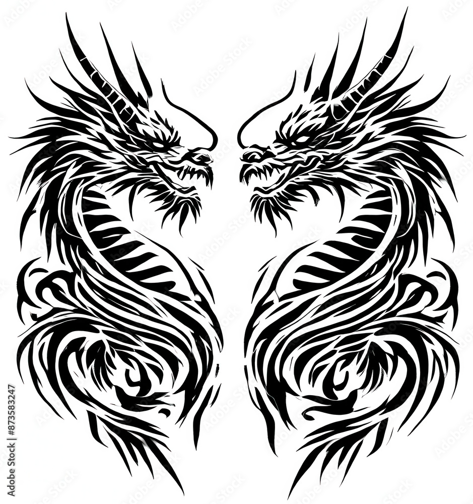 Obraz premium TRIBAL TATOO トライバル タトゥ 刺青 和柄 龍 Dragon