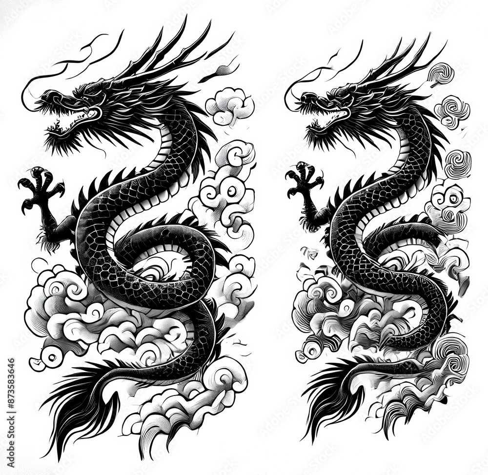 Fototapeta premium TRIBAL TATOO トライバル タトゥ 刺青 和柄 龍 Dragon