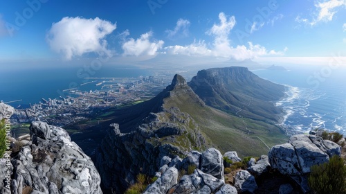 A mountain range with a city in the distance