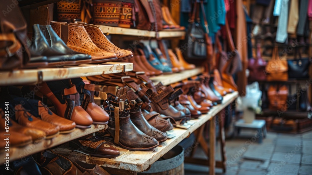 Obraz premium Variety of Leather Shoes Displayed on Shelves