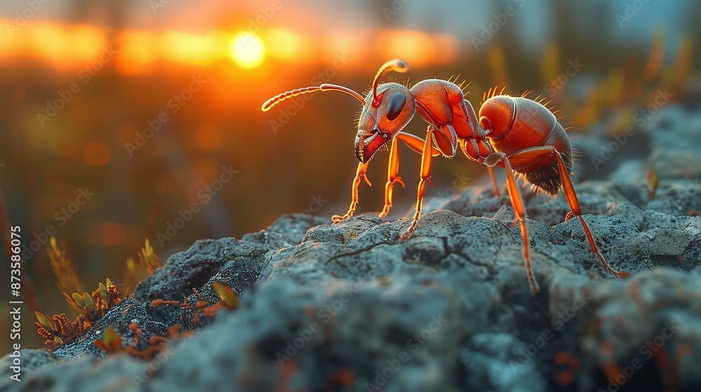 Scenic Sunset Discovery: Ant in Nature's Adventurous Landscape Scenic Sunset Discovery: Ant in Nature's Adventurous Landscape