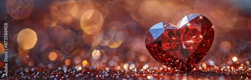 Red Heart Shaped Diamond On Glitter Background