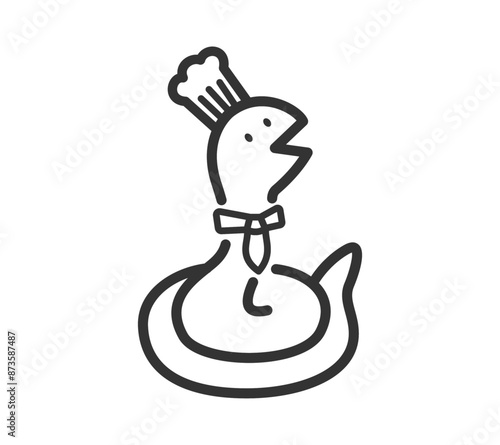 コック帽をかぶった蛇のイラスト